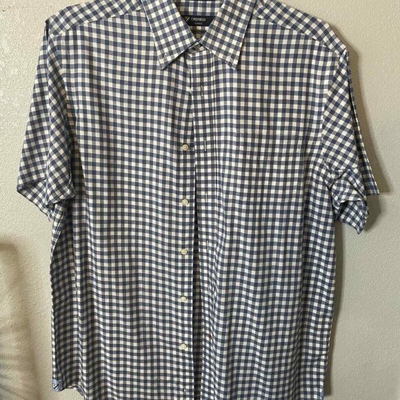 Daniel Cremieux Short Sleeve Button Down Size L Navy and White Gingham - Picture 6 of 9